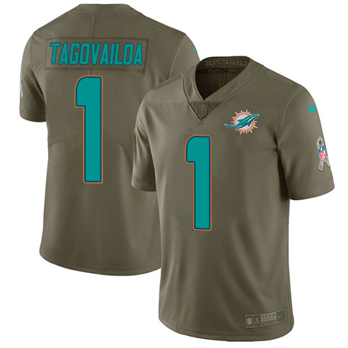 Miami Dolphins #1 Tua Tagovailoa Olive Men Stitched NFL Limited 2017 Salute To Service Jersey->miami dolphins->NFL Jersey